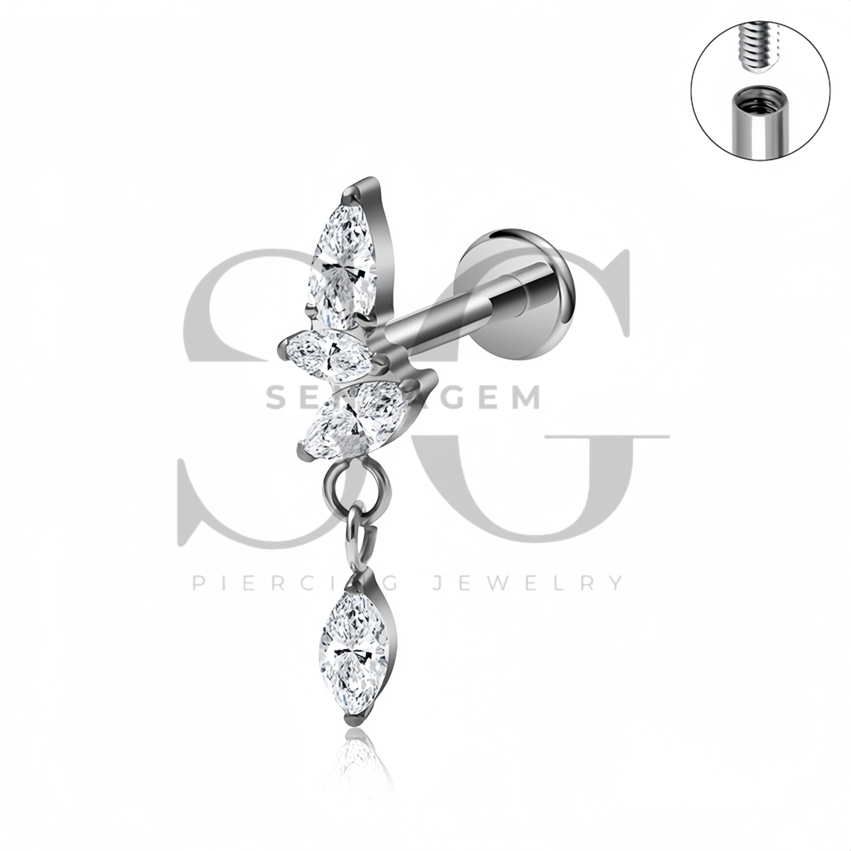 SG4522 ASTM F136 Titan Marquise CZ baumelnder Labret-Ohrstecker mit flacher Rückseite – Bild 4