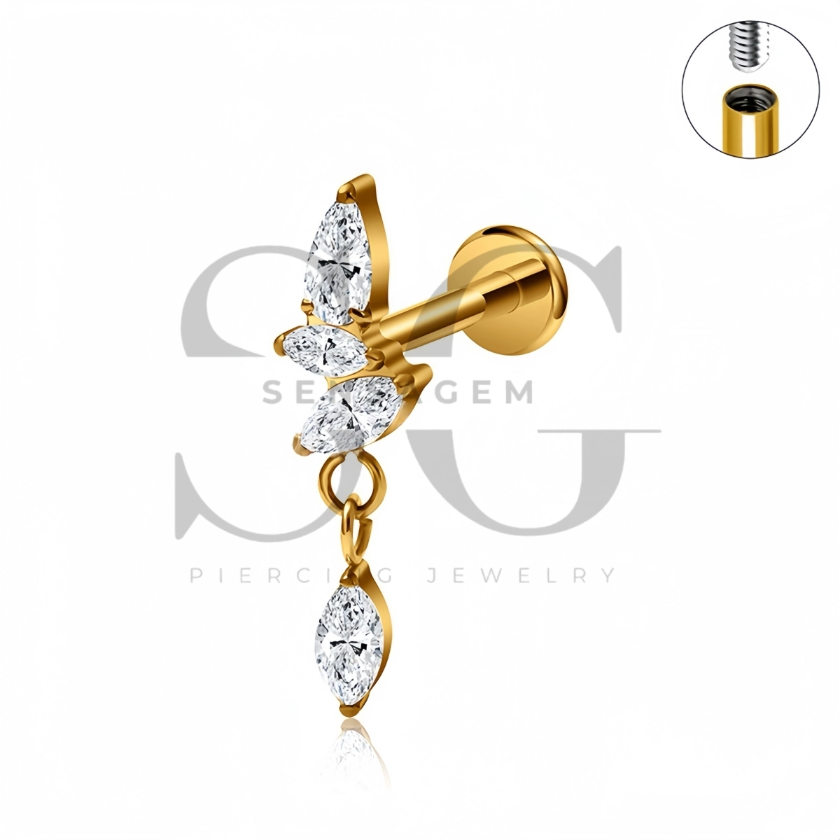 SG4522 ASTM F136 Titan Marquise CZ baumelnder Labret-Ohrstecker mit flacher Rückseite – Bild 3