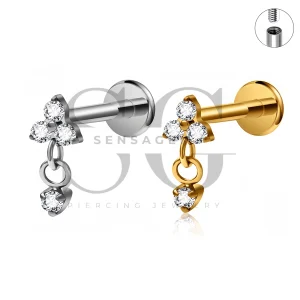 SG4523 ASTM F136 Titanium Trinity CZ Dangle Flat Back Labret Stud