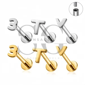 SG4525 ASTM F136 Titanium Initial Letter Flat Back Labret Stud