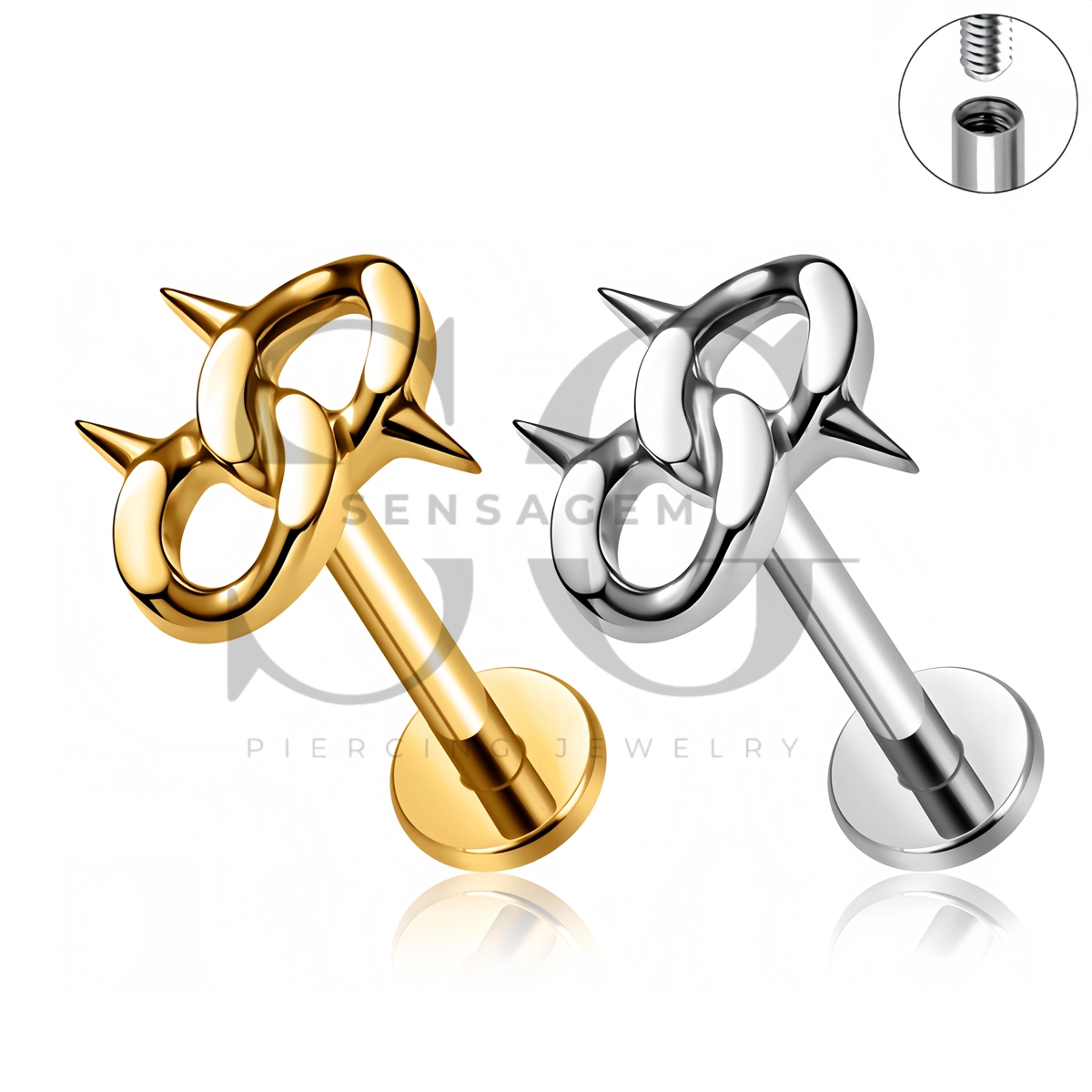 SG4527 ASTM F136 Titanium Spiked Chain Link Flat Back Labret Stud