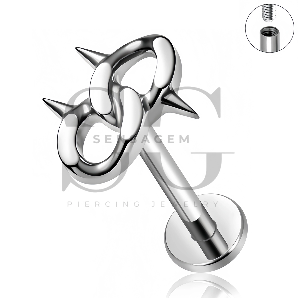 SG4527 ASTM F136 Titanium Spiked Chain Link Flat Back Labret Stud - Afbeelding 3