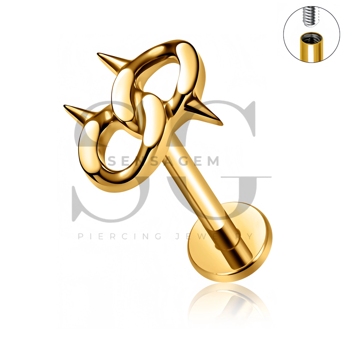 SG4527 ASTM F136 Titanium Spiked Chain Link Flat Back Labret Stud - Afbeelding 2