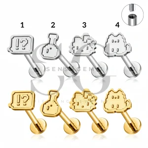 SG4528 ASTM F136 Titanium Pixel Game Flat Back Labret Stud