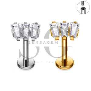 SG4530 ASTM F136 Titanium Triple Baguette CZ Flat Back Labret Stud