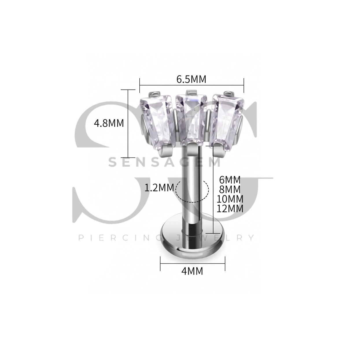 SG4530 ASTM F136 Titanium Triple Baguette CZ Flat Back Labret Stud - Afbeelding 3