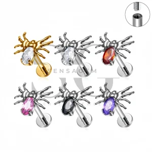 SG4531 ASTM F136 Titanium Spider CZ Flat Back Labret Stud