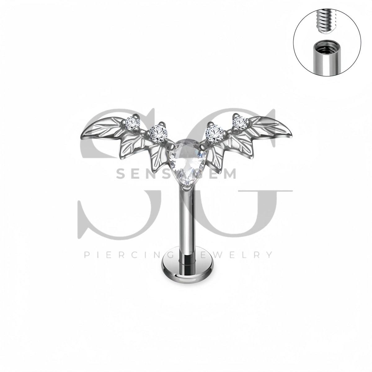 SG4532 ASTM F136 Titanium Wing Pear CZ Flat Back Labret Stud - Afbeelding 2