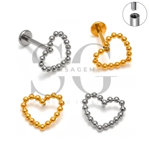 SG4535 ASTM F136 Titanium Beaded Heart Flat Back Labret Stud