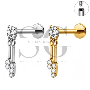 SG4538 ASTM F136 Titanium CZ Bar Dangle Flat Back Labret Stud
