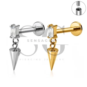 SG4539 ASTM F136 Titanium Baguette CZ Spike Dangle Labret Stud
