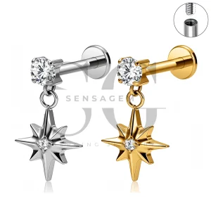 SG4541 ASTM F136 Titanium North Star CZ Dangle Flat Back Stud