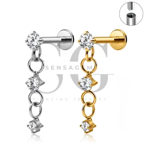 SG4542 ASTM F136 Titanium CZ Chain Dangle Flat Back Labret Stud
