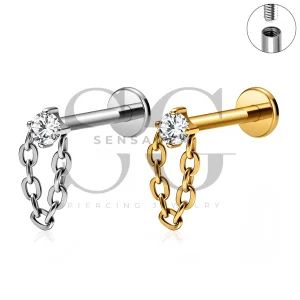 SG4543 ASTM F136 Titanium CZ Chain Loop Flat Back Labret Stud