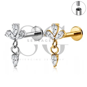 SG4544 ASTM F136 Titanium Pear CZ Dangle Flat Back Labret Stud