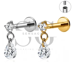 SG4546 ASTM F136 Titanium Pear CZ Dangle Flat Back Labret Stud