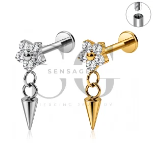 SG4547 ASTM F136 Titanium Flower CZ Spike Dangle Flat Back Stud