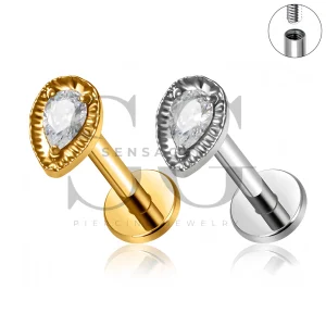 SG4552 ASTM F136 Titanium Pear CZ Halo Lip Fang Labret Stud