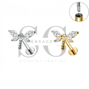 SG4553 ASTM F136 Titanium Dragonfly CZ Lip Fang Long ThreadLabret Stud