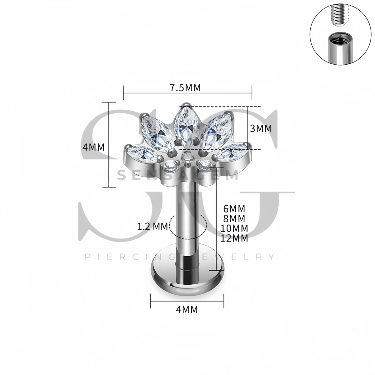 SG4554 ASTM F136 Titanium Marquise Fan Lip Fang Labret Stud – Bild 4