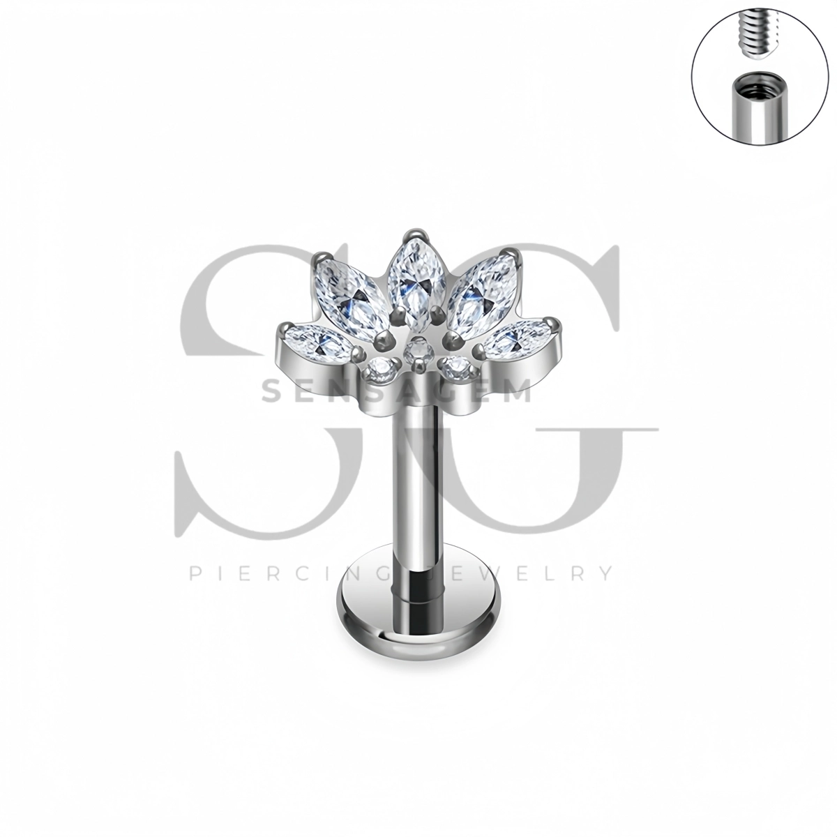 SG4554 ASTM F136 Titanium Marquise Fan Lip Fang Labret Stud – Bild 3