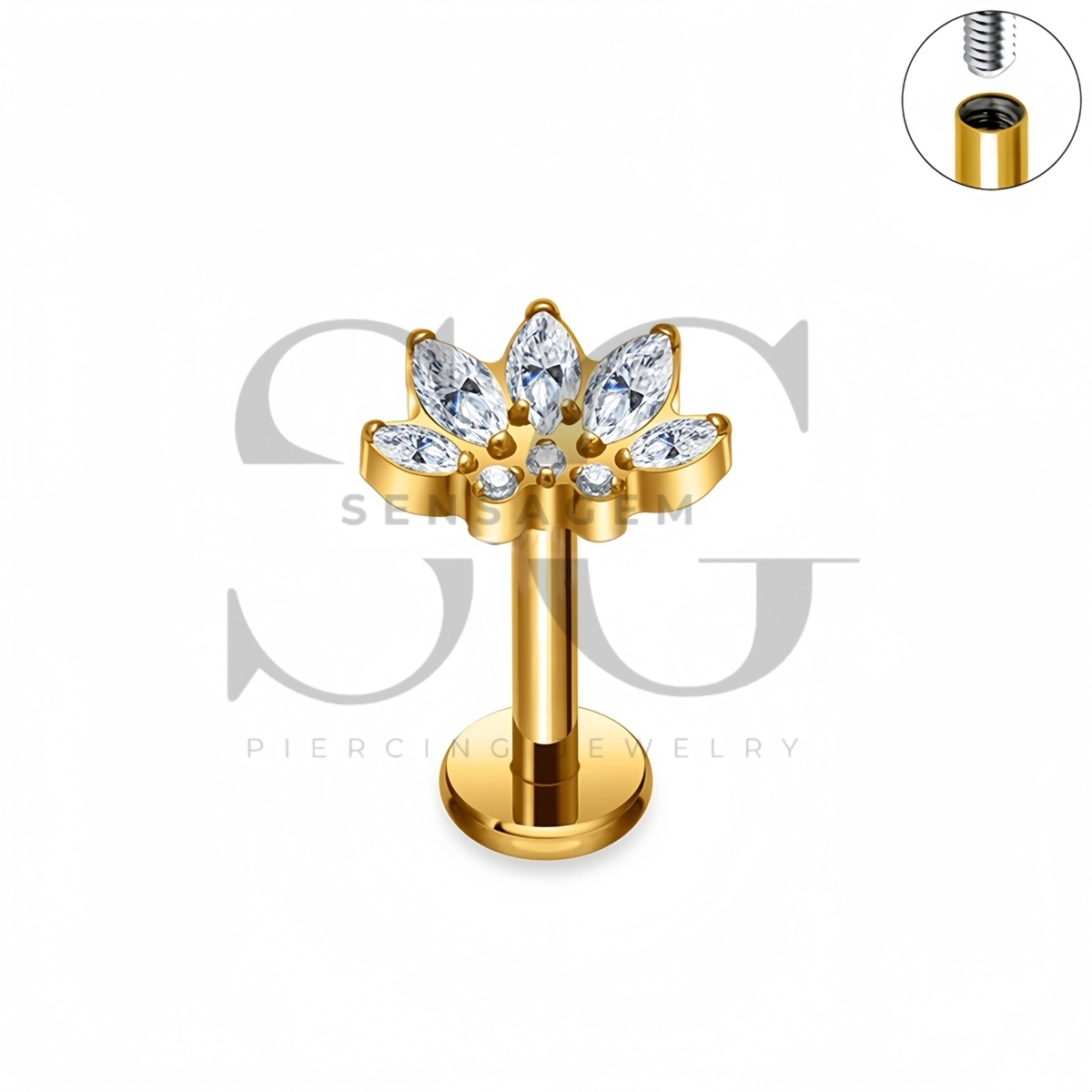 SG4554 ASTM F136 Titanium Marquise Fan Lip Fang Labret Stud – Bild 2