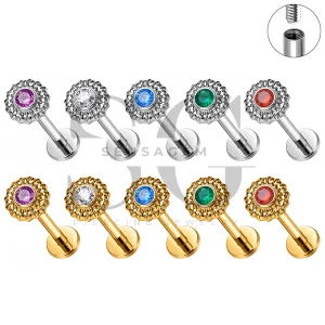 SG4555 ASTM F136 Titanium Sunburst CZ Lip Fang Labret Stud