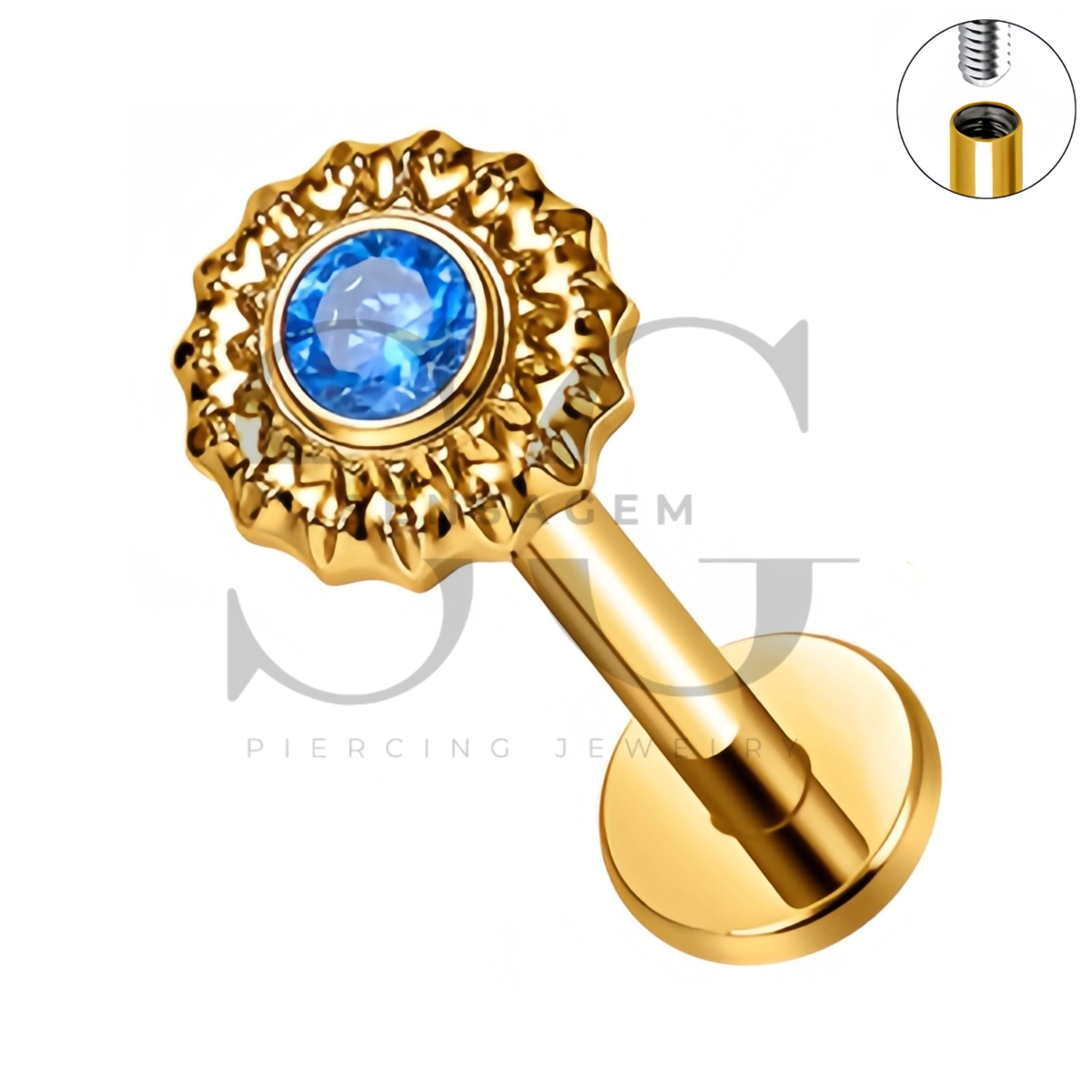 SG4555 ASTM F136 Titanium Sunburst CZ Lip Fang Labret Stud – Bild 11