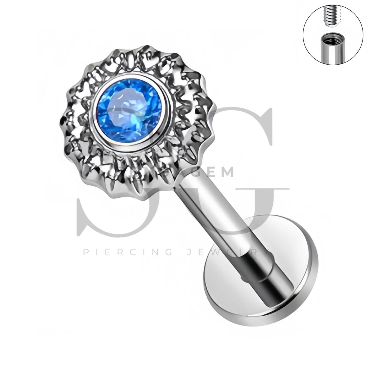 SG4555 ASTM F136 Titanium Sunburst CZ Lip Fang Labret Stud – Bild 10