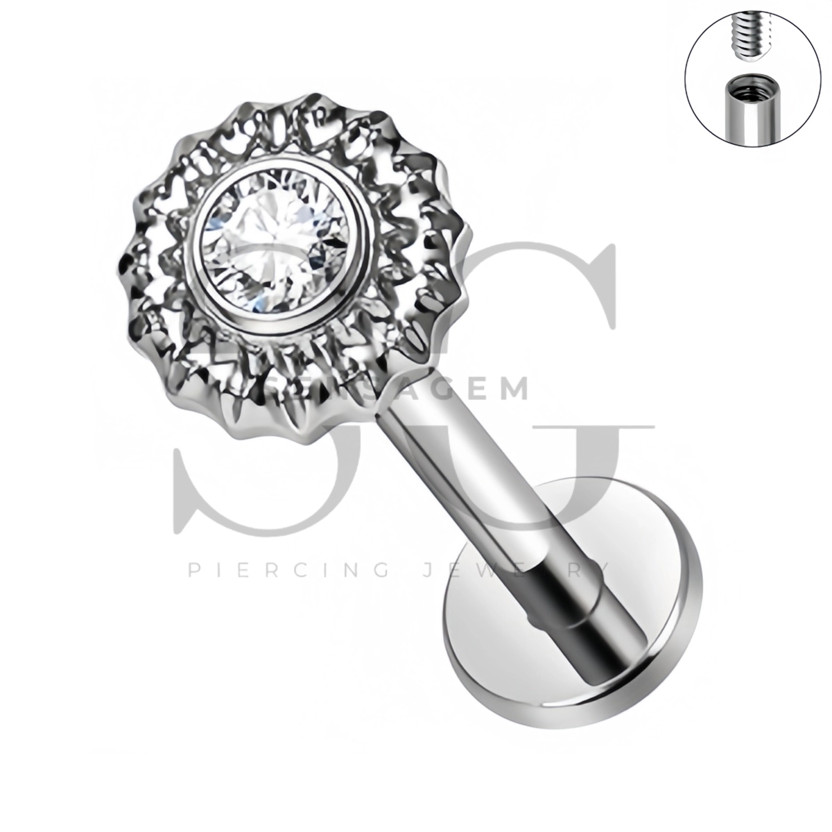 SG4555 ASTM F136 Titanium Sunburst CZ Lip Fang Labret Stud – Bild 8