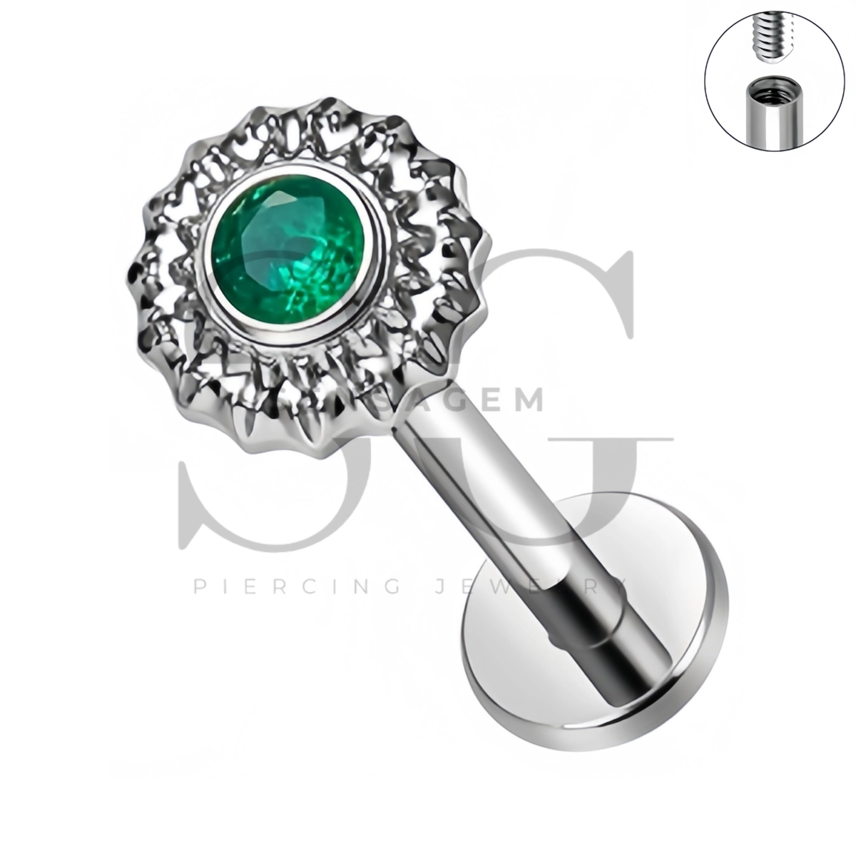 SG4555 ASTM F136 Titanium Sunburst CZ Lip Fang Labret Stud – Bild 6