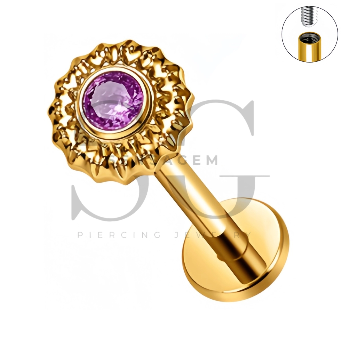 SG4555 ASTM F136 Titanium Sunburst CZ Lip Fang Labret Stud – Bild 5