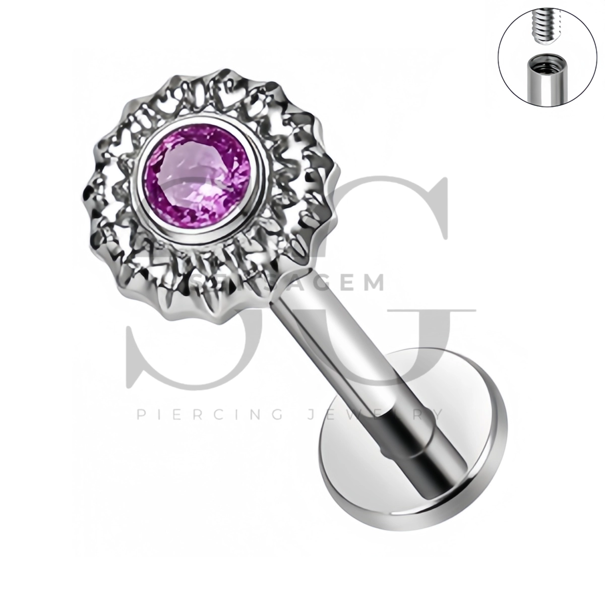 SG4555 ASTM F136 Titanium Sunburst CZ Lip Fang Labret Stud – Bild 4