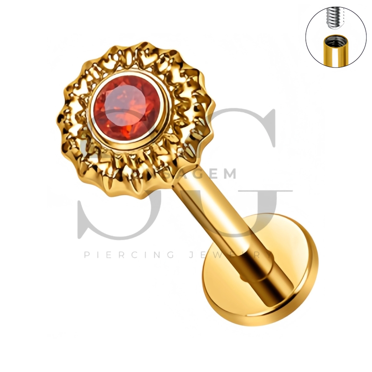 SG4555 ASTM F136 Titanium Sunburst CZ Lip Fang Labret Stud – Bild 3