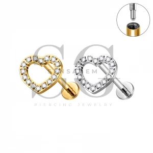 SG4556 ASTM F136 Titanium Pave Heart CZ Lip Fang Long Thread Labret Stud