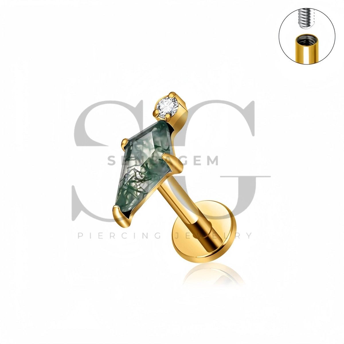 SG4558 ASTM F136 Titanium Kite Moss Agate Lip Fang Labret Stud - Afbeelding 4