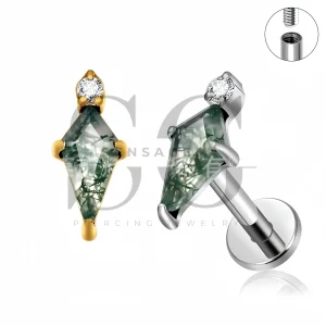 SG4558 ASTM F136 Titanium Kite Moss Agate Lip Fang Labret Stud