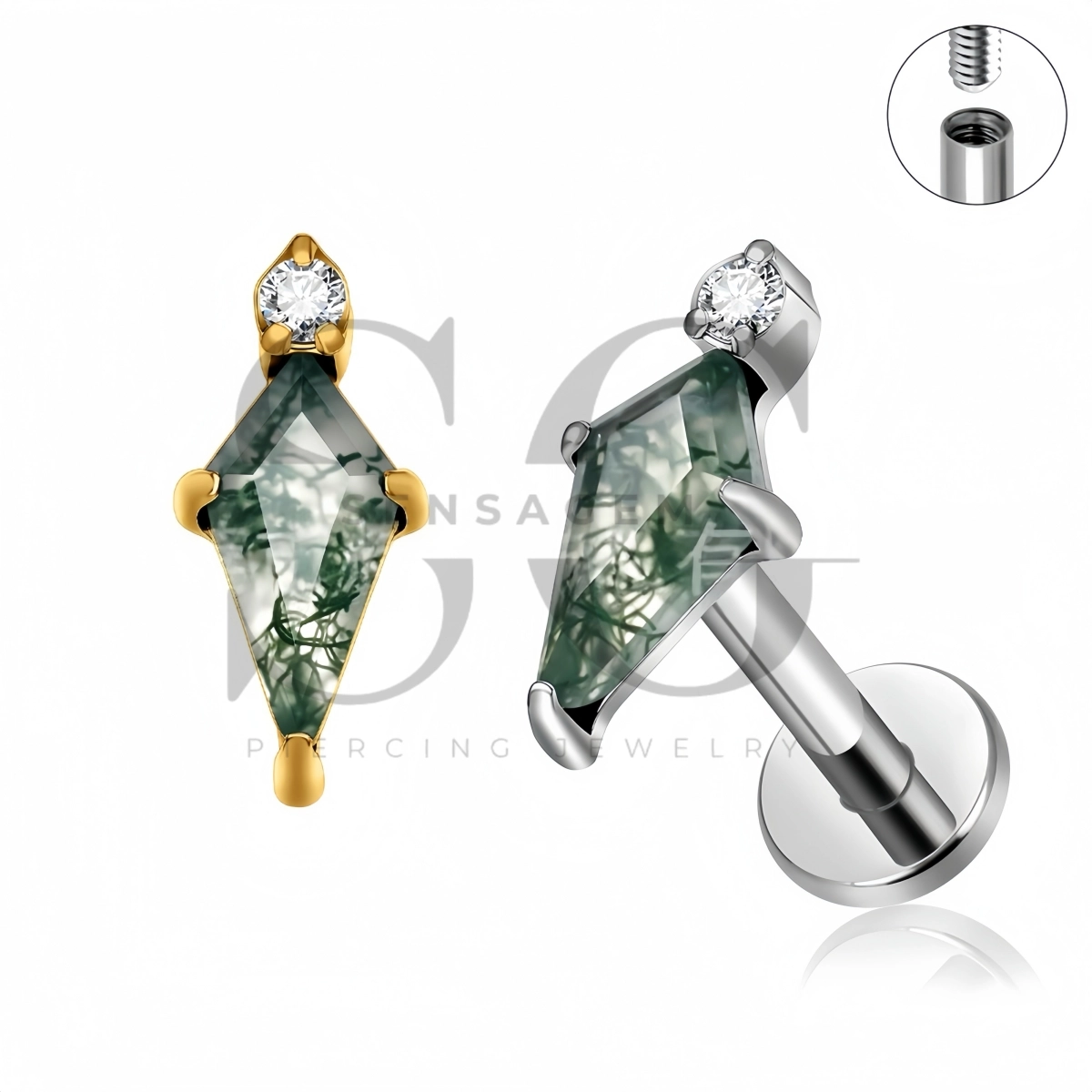 SG4558 ASTM F136 Titanium Kite Moss Agate Lip Fang Labret Stud
