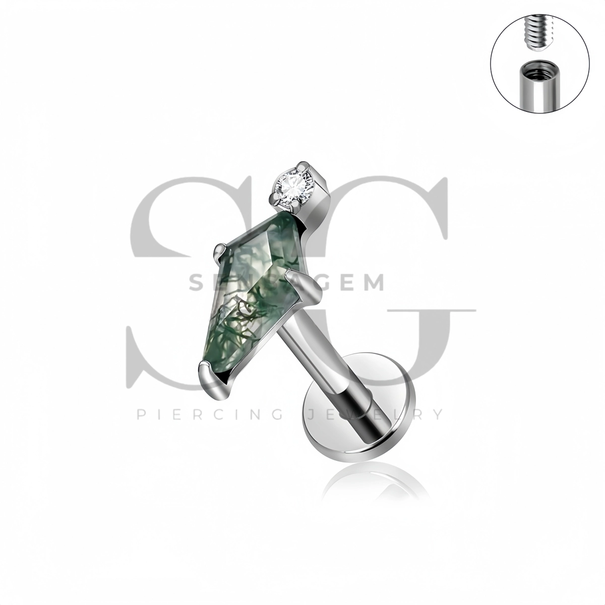 SG4558 ASTM F136 Titanium Kite Moss Agate Lip Fang Labret Stud - Afbeelding 3