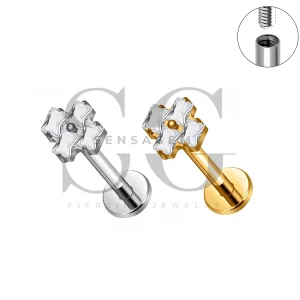 SG4559 ASTM F136 Titanium Baguette CZ Cross Lip Fang Labret Stud