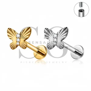 SG4561 ASTM F136 Titanium Butterfly CZ Lip Fang Labret Stud