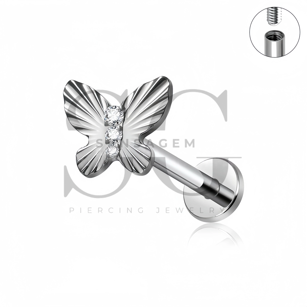 SG4561 ASTM F136 Titanium Butterfly CZ Lip Fang Labret Stud - immagine 4
