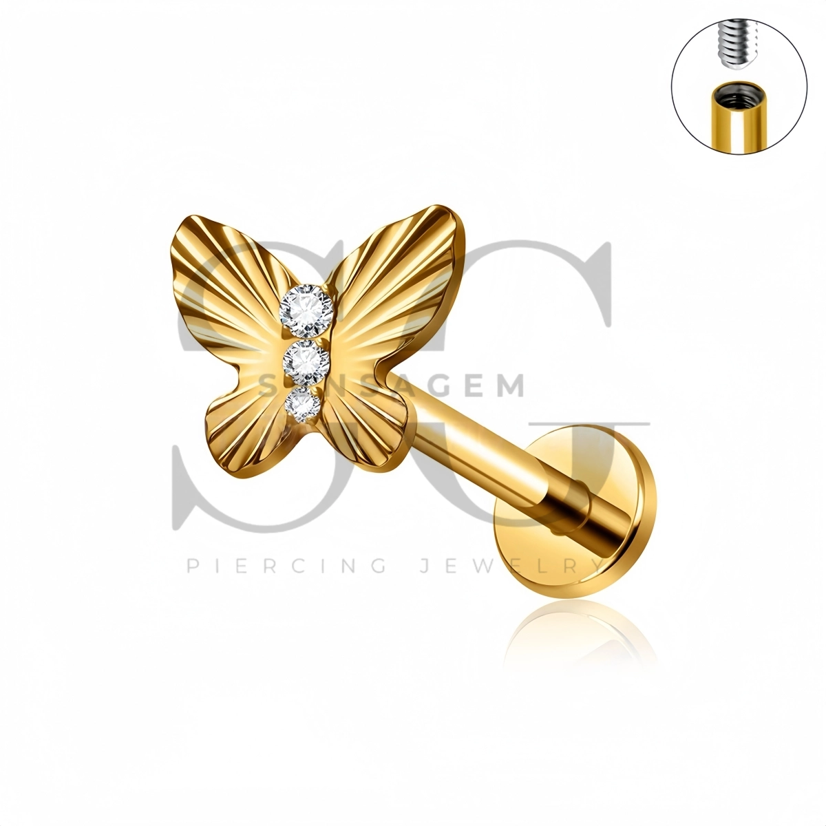 SG4561 ASTM F136 Titanium Butterfly CZ Lip Fang Labret Stud - immagine 3
