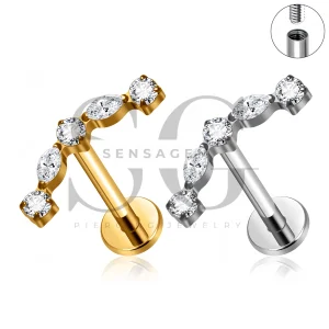 SG4560 ASTM F136 Titanium Curved Marquise CZ Lip Fang Labret Stud