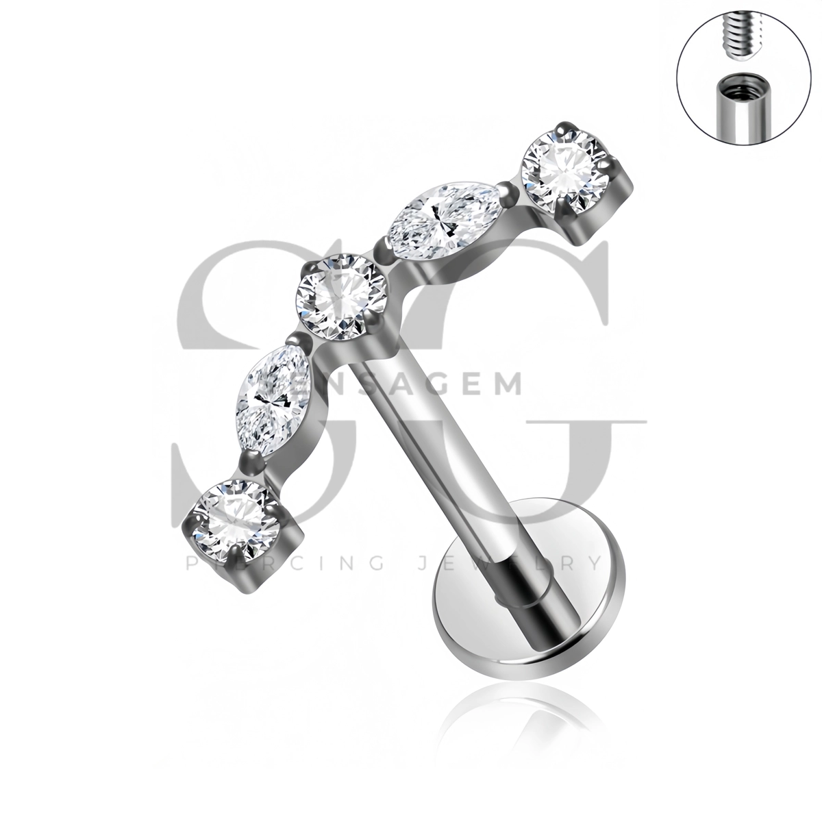 SG4560 ASTM F136 Titanium Curved Marquise CZ Lip Fang Labret Stud – Bild 3