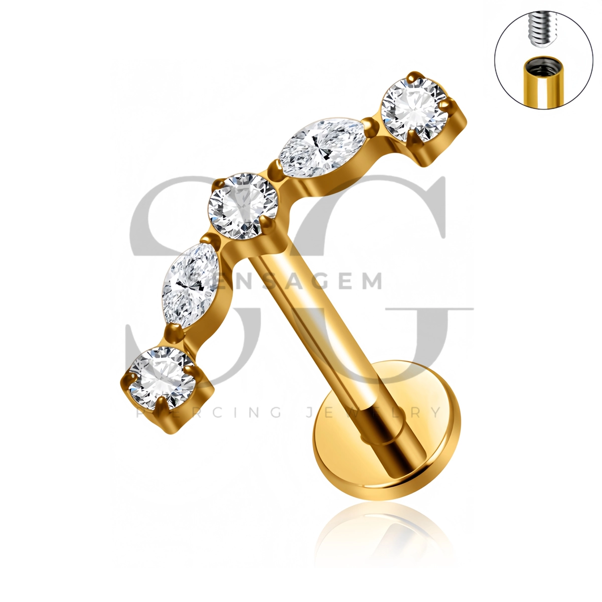 SG4560 ASTM F136 Titanium Curved Marquise CZ Lip Fang Labret Stud – Bild 2