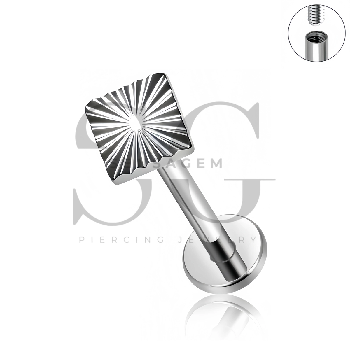 SG4562 ASTM F136 Titanium Sunburst Square Lip Fang Labret Stud - Afbeelding 3