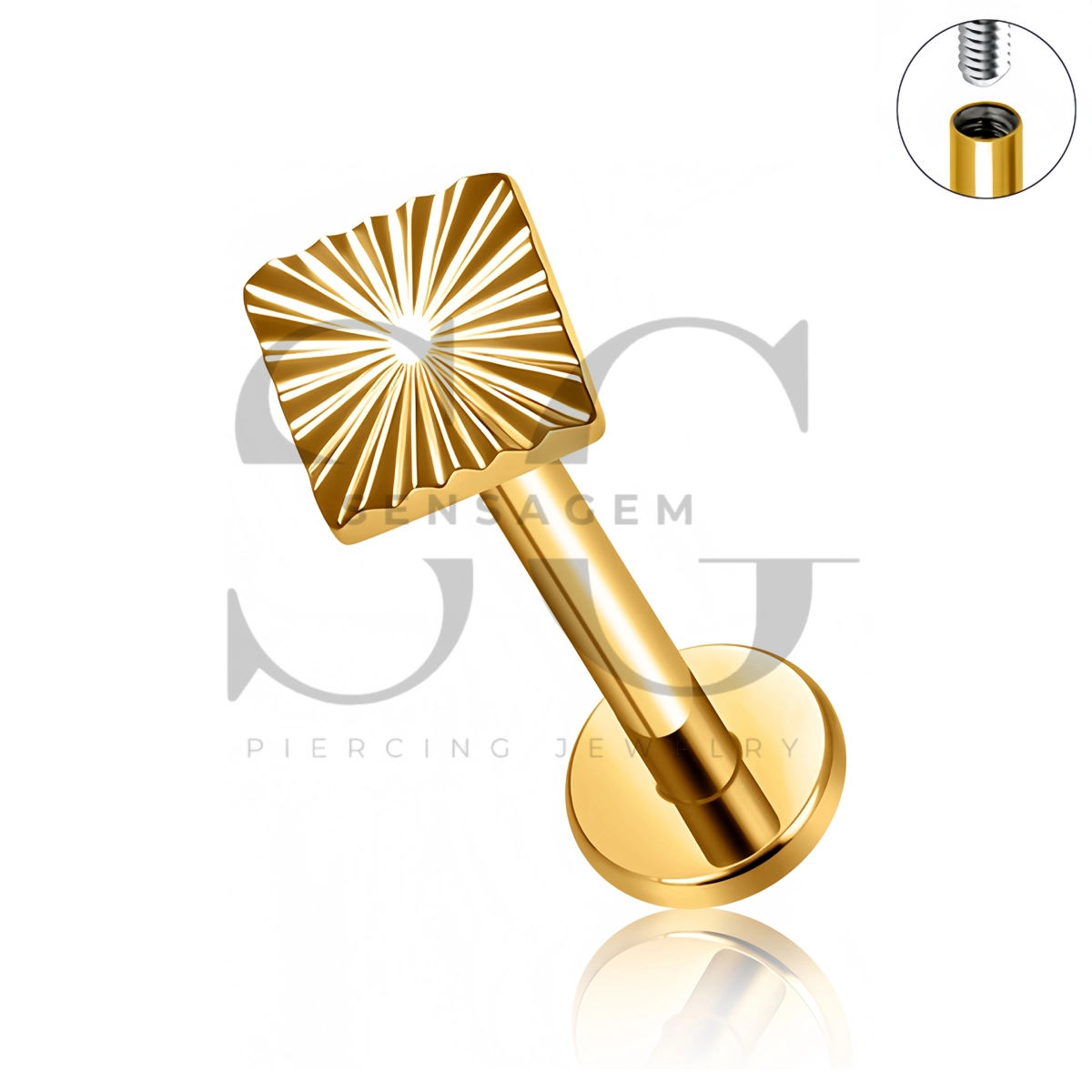 SG4562 ASTM F136 Titanium Sunburst Square Lip Fang Labret Stud - Afbeelding 2