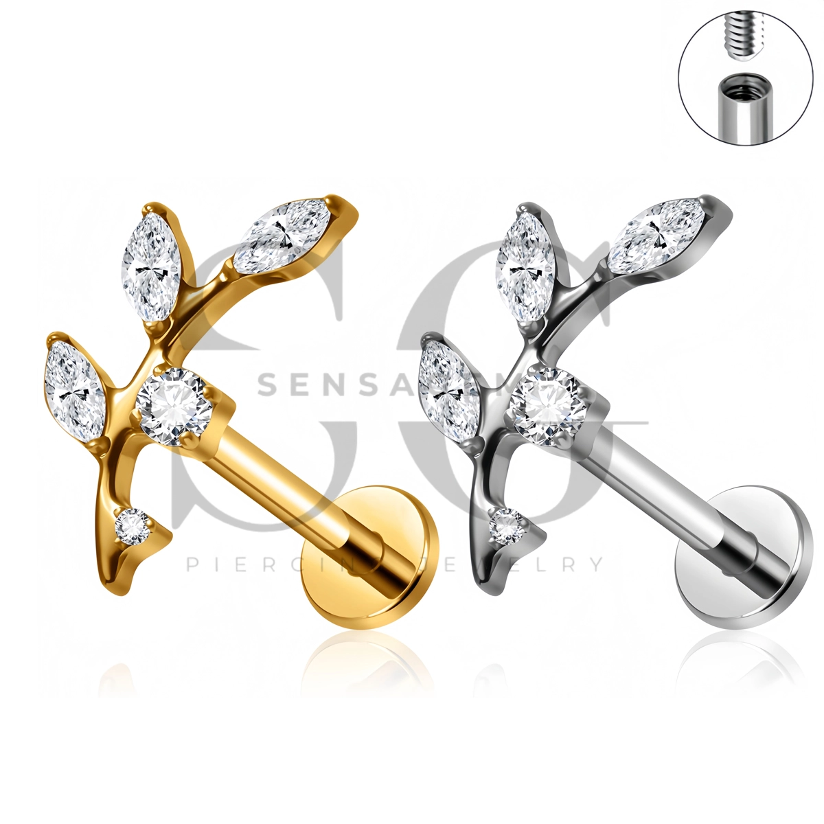 SG4563 ASTM F136 Titanium Marquise Leaf Vine Lip Fang Labret Stud
