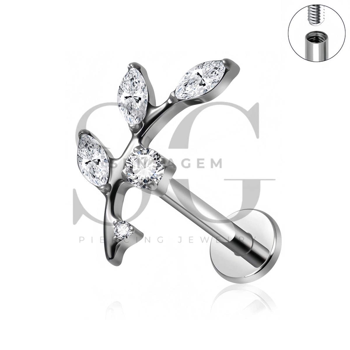 SG4563 ASTM F136 Titanium Marquise Leaf Vine Lip Fang Labret Stud - Afbeelding 3